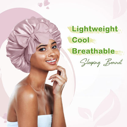 BONNET QUEEN Silk Bonnet for Sleeping for Women Satin Bonnet Night Cap for Curly Hair with Tie Band, Single Layer, Cream Pink
