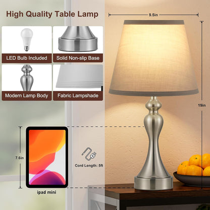 Seealle Touch Lamps for Nightstand - Bedside Lamps Set of 2, 3 Way Dimmable, USB C+A for Bedroom & End Tables (LED Bulbs Included)