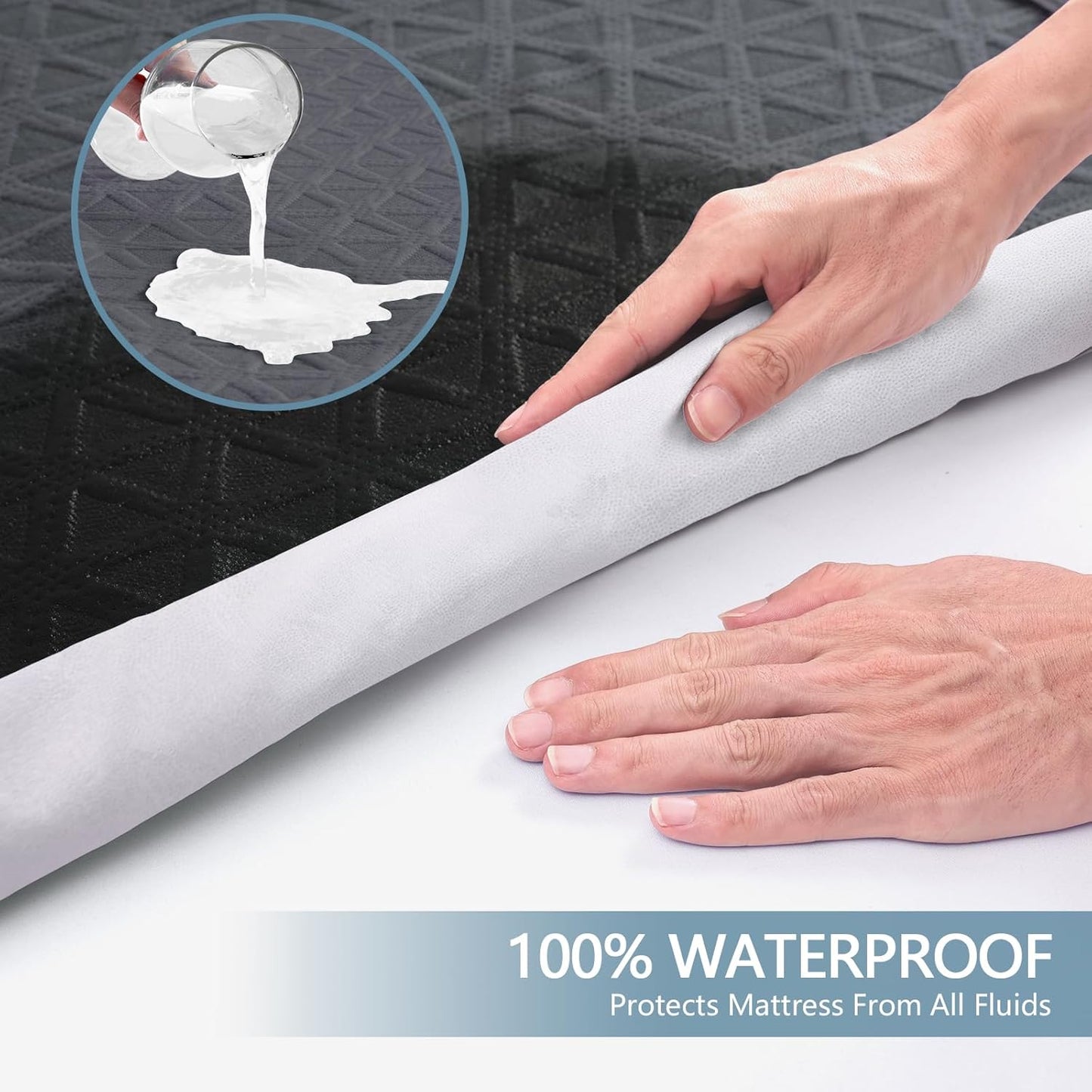 Premium Waterproof Mattress Protector Queen Size, Breathable Bed Cover 3D Air Fabric Cooling Mattress Pad Cover Smooth Soft Noiseless Washable, 8''-21'' Deep Pocket (White)