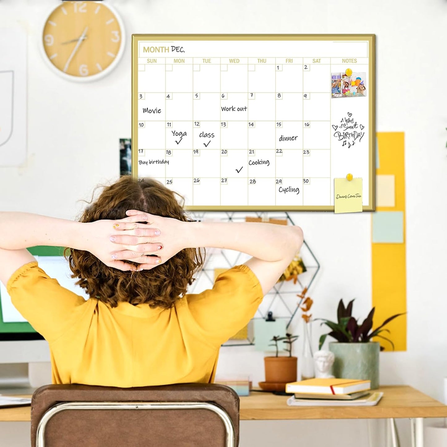 Gold Weekly Dry Erase Board for Wall,12"x16",Gold Metal Frame Weekly Planner Whiteboard for to Do List, Memo, School, Home, Office, Kitchen-GZ