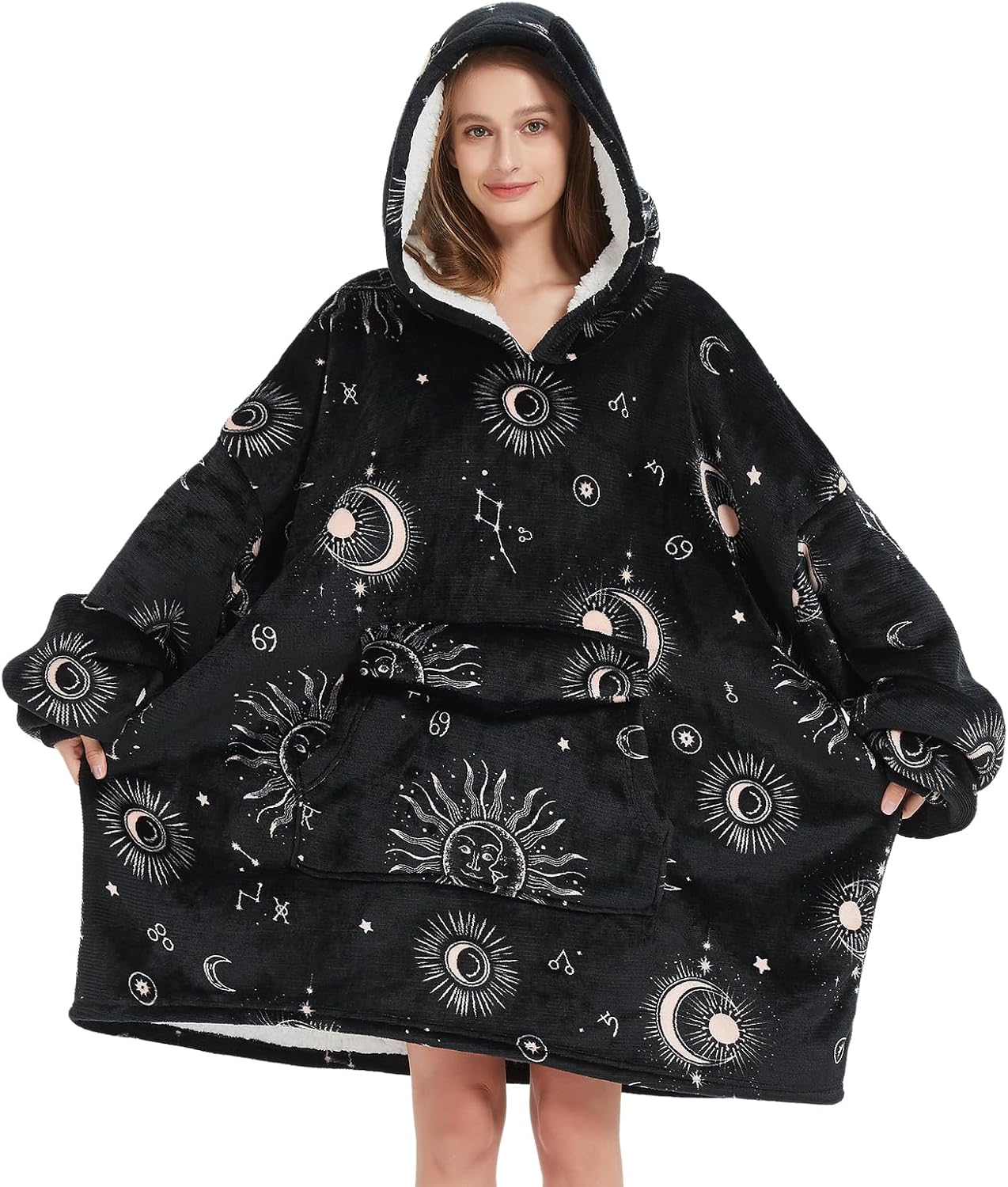Mewkou Wearable Blanket Hoodie for Adult,Oversized Sherpa Fleece Blanket Hoodie for Women Men,Grey