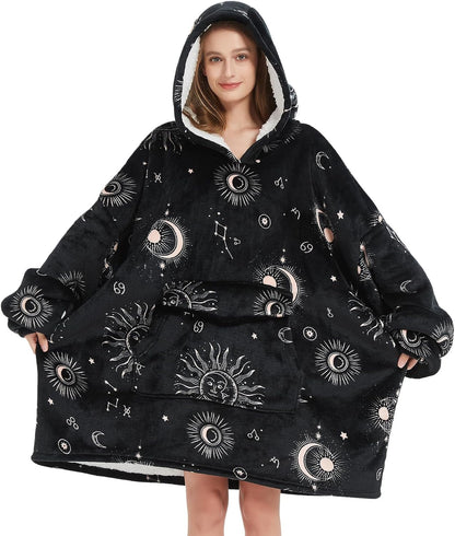 Mewkou Wearable Blanket Hoodie for Adult,Oversized Sherpa Fleece Blanket Hoodie for Women Men,Grey
