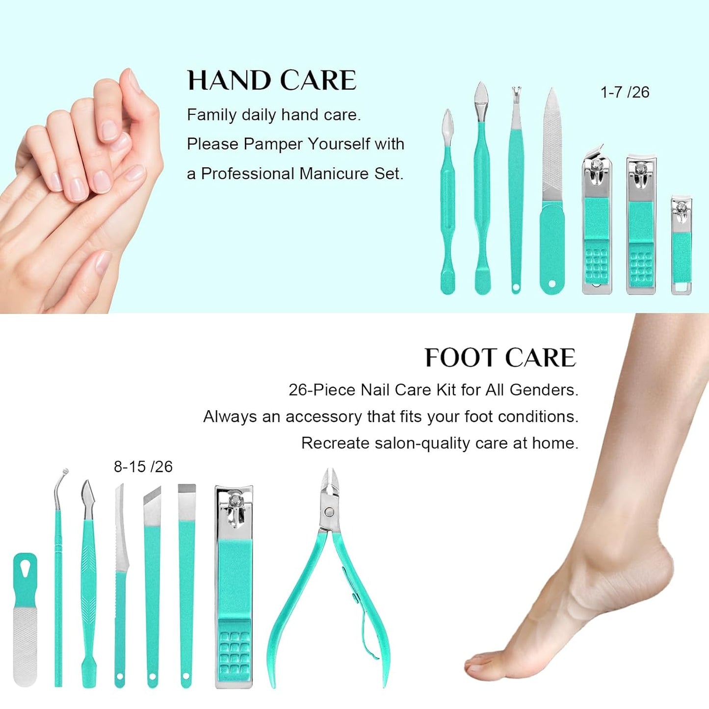 Nail Clippers Set, 26 Piece Manicure Set & Pedicure Kit, Stainless Steel Fingernail & Toenail Clipper Cutters, Professional Nail Care Tools with Luxurious Travel Case for Men and Women, Black