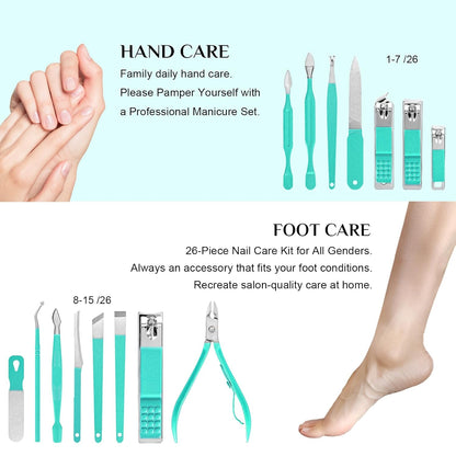 Nail Clippers Set, 26 Piece Manicure Set & Pedicure Kit, Stainless Steel Fingernail & Toenail Clipper Cutters, Professional Nail Care Tools with Luxurious Travel Case for Men and Women, Black