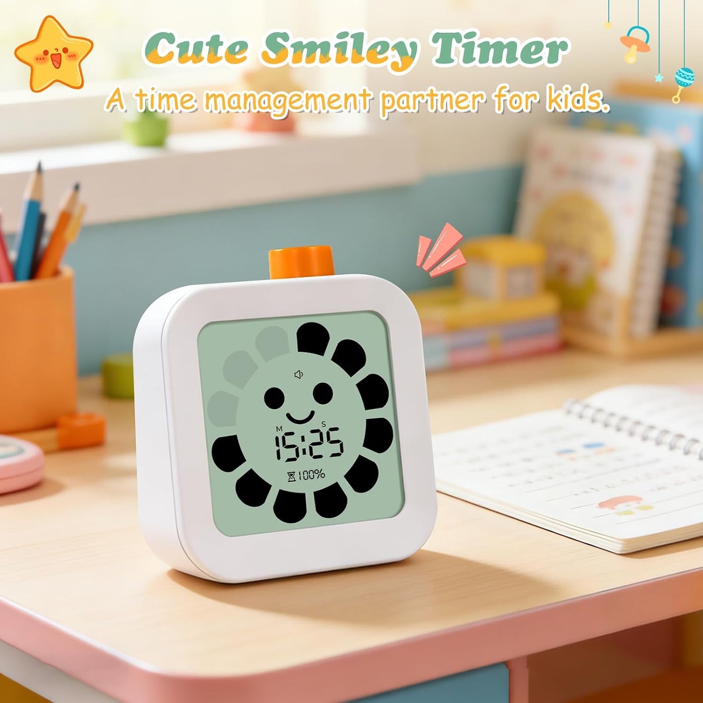 EooCoo Cute School Supplies Visual Timer for Kids, ADHD & Autism, Digital Countdown with Clear Petal-Style Visual Time Progress, Easy-to-Use Time Management Tool for Calm Transitions, Classroom & Home