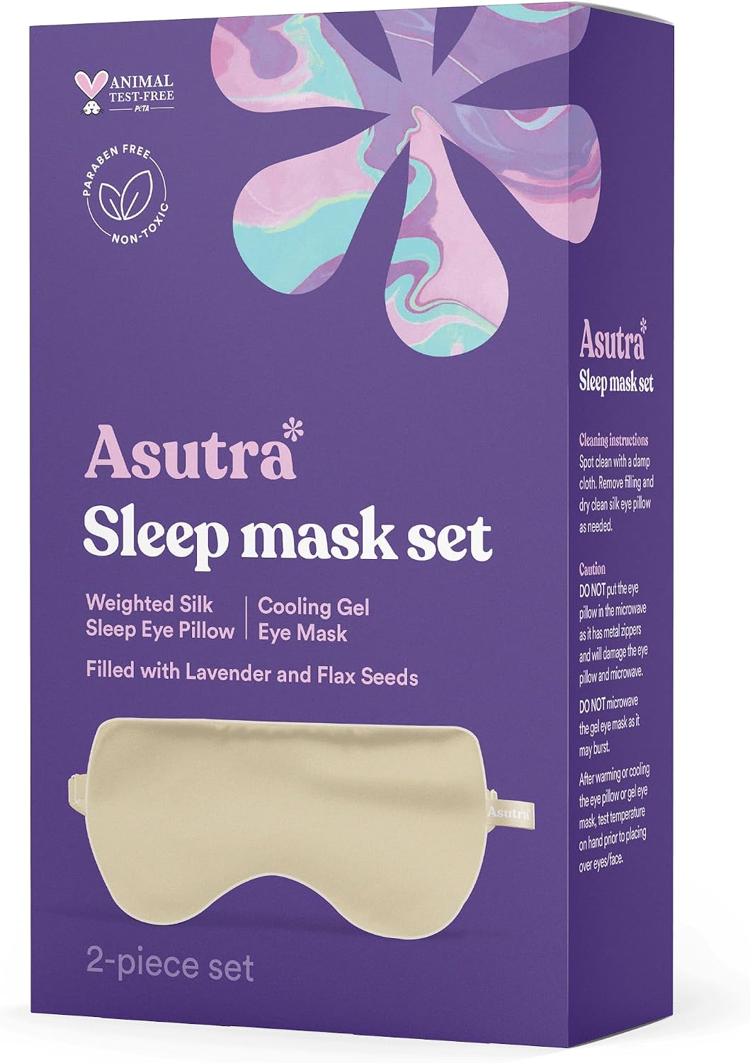 ASUTRA Silk Eye Pillow for Sleep, Black - Filled w/Lavender Buds & Flax Seeds, Weighted Eye Mask, Meditation & Light Blocking Blindfold, Cooling Gel Mask Included