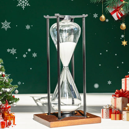 Large Black Iron Craft Hourglass Timer 60 Minutes,Modern Hour Glass Timers Gift for Men & Women, Sand Timer for Kitchen Home Office Desk Deco (Black)