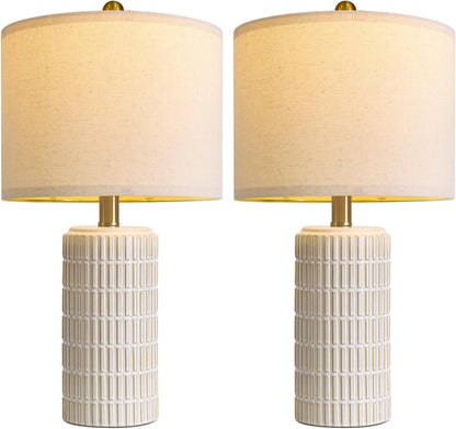 PoKat 20.75" Small Modern Ceramic Table Lamps Set of 2 for Bedroom, White Bedside Lamps for Night Stands, Farmhouse Desk Home Decor Gift Nightstand Table Lamps for Living Room End Table Beige