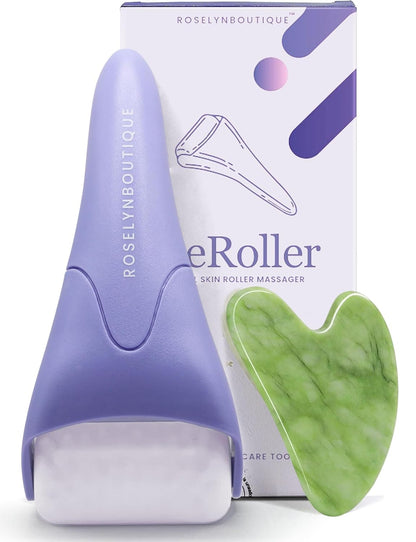 ROSELYNBOUTIQUE Ice Roller for Face & Gua Sha Facial Tools - Wrinkles Fine Lines Puffiness Massager Facial Skin Care Guasha Tools Self Care Gifts for Men Women (Pink)