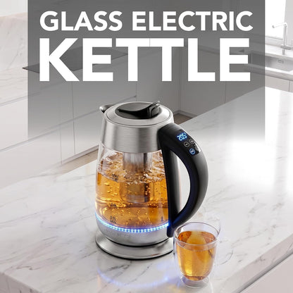 OVENTE 1.8L Glass Electric Kettle with Tea Infuser, Silver KGD752S