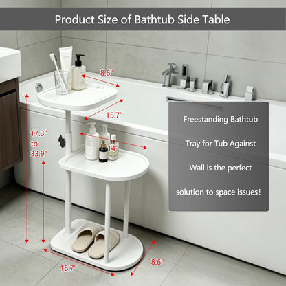 3 Layer Bathtub Tray Table,Bamboo Swivel Bathtub Side Table Height Adjustable,Freestanding Bathtub Tray for Tub Against Wall,Bathtub Accessories&Bathroom Organizer for Luxury Home Spa (Black)