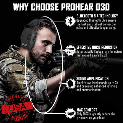 PROHEAR Electronic Ear Protection for Shooting with 4X Sound Amplification, Gun Range Hearing Protection Muffs, NRR 23dB Noise Reduction Headphones for Hunting, Green