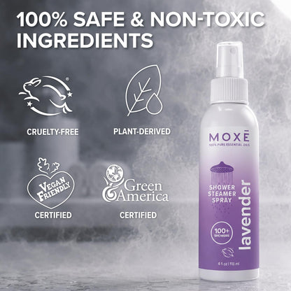 MOXĒ Eucalyptus Oil Shower Mist, Spa Steam Spray, Certified Natural 100% Essential Oils, Made in USA, Aromatherapy, Sinus Congestion Relief, Tension Relief, 4 Ounces