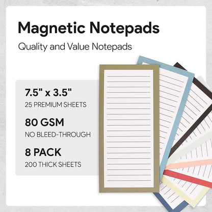 8 Magnetic Notepads – Notepads for Grocery List, Shopping List, To-Do List, Reminders -Strong Magnetic Back- Memo Notepad with Realistic Fruit Designs | 25 Sheets per Pad 7.5 x 3.5 inch (8 Pack)