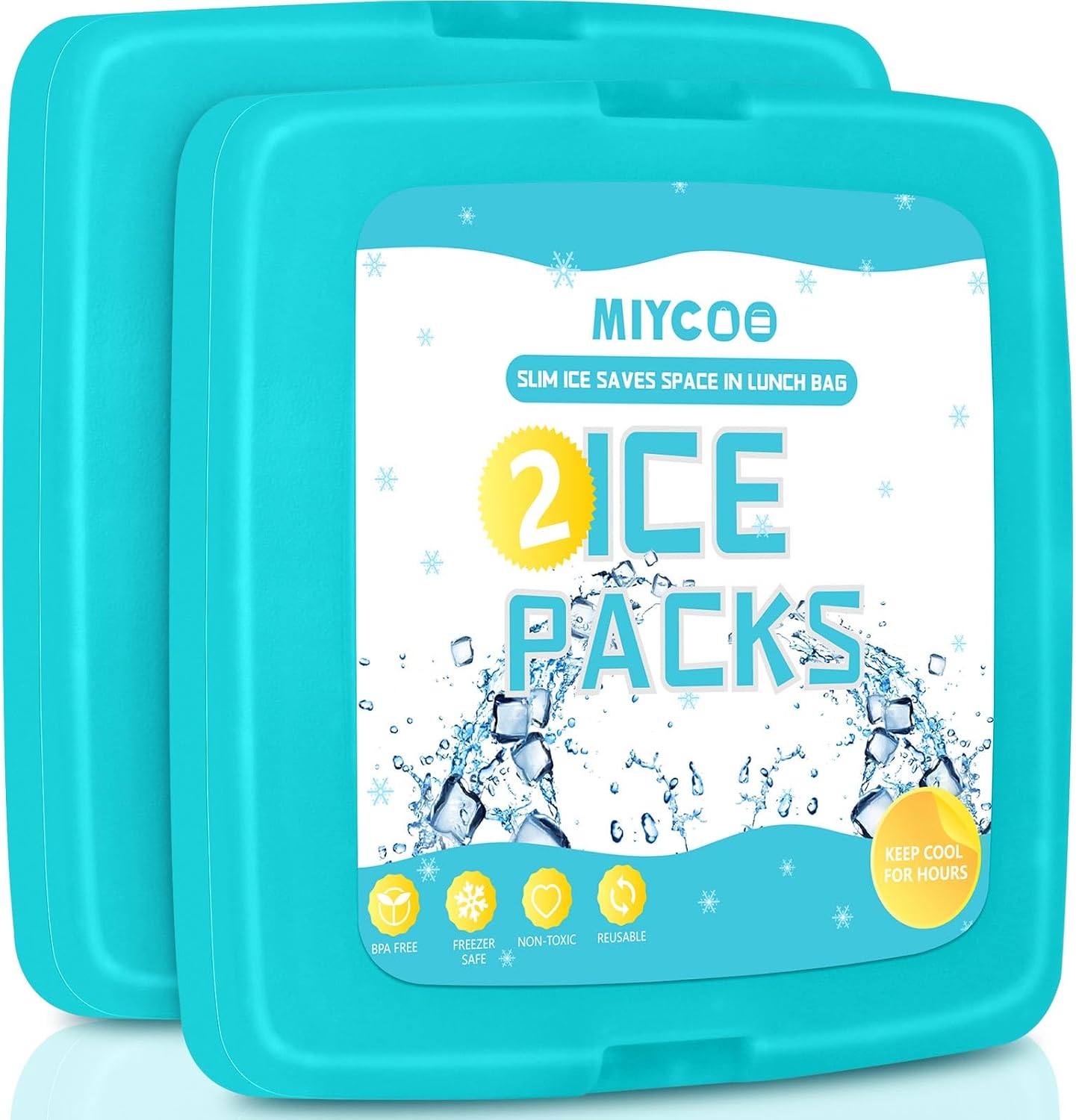 MIYCOO Ice Packs for Lunch Boxes & Coolers - Quick Freeze Ice Pack Space Saving Freezer Packs - Reusable Slim Original Cool Pack - Cooler Accessories for Beach, Camping and Fishing