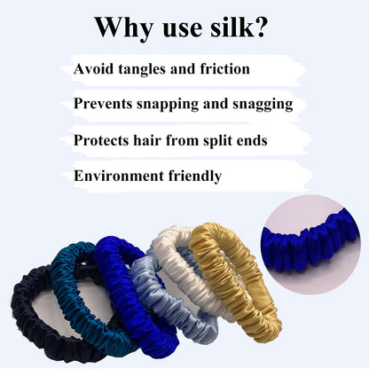 VLOMOT 6 Pcs Set 100% Pure Mulberry Silk Hair Scrunchies - 6 Chic Colors Everyday Skinny Scrunchies Silk Ponytail Holders - No Damage (Purple)