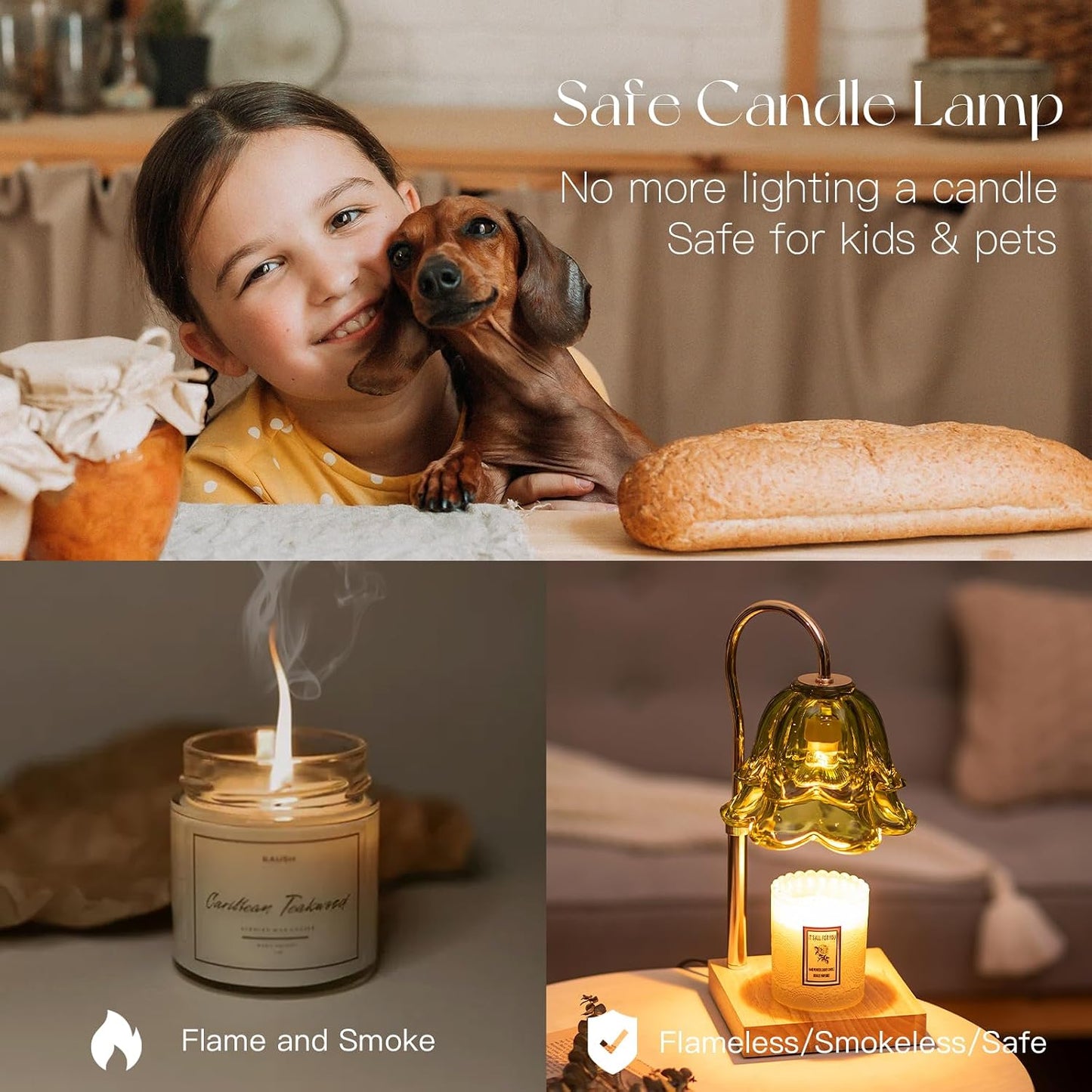 Candeldo Candle Warmer Lamp with Timer: Flower Gold Candle Lamps Height Adjustable Wax Melt House Warming Gifts New Home Decor Mothers Day Birthday Gift for Women Mom