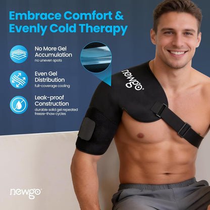 NEWGO Shoulder Ice Pack Rotator Cuff Cold Therapy, 45-Min Long-Lasting Ice Packs for Shoulder & Arm with Ice Grid Design, Flexible Cold Compression Wrap for Post-Surgery, Muscle Relaxation & Swelling