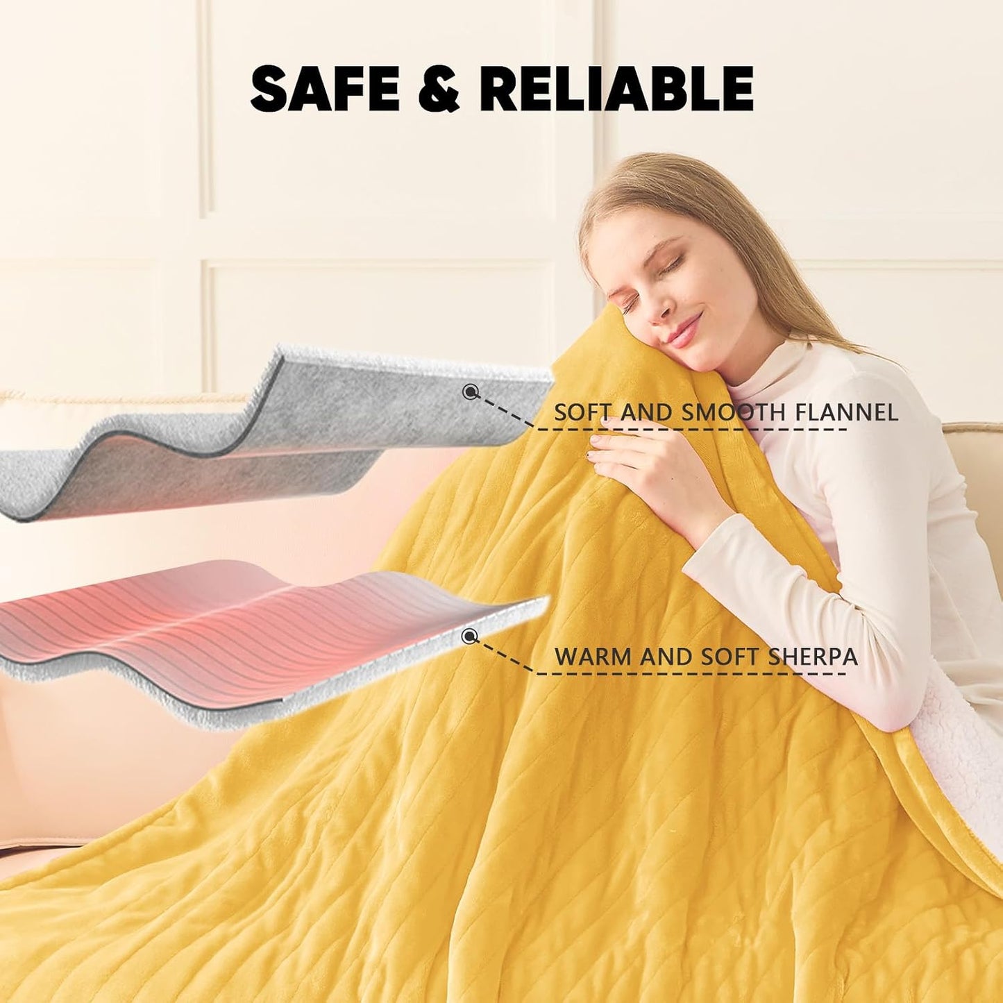 greenoak Heated Blanket Electric Throw 50"X60", Heating Blanket with 10 Heat Levels 1/2/4/6/8 Hours Auto-Off,Fleece Soft Sherpa Blanket,Gifts for Grandma Mom Seniors, Misty Grey