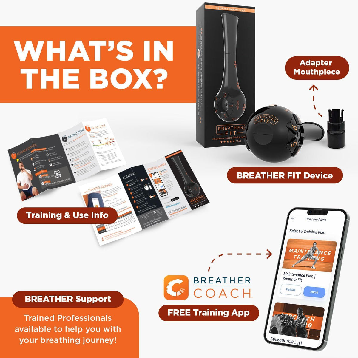 The Breather Fit - Lung Trainer for Athletes - Portable Breathing Exercise Device for Lungs - Respiratory Muscle Strengthener - Lung Exerciser Device - Breath Trainer - Coaching App Included