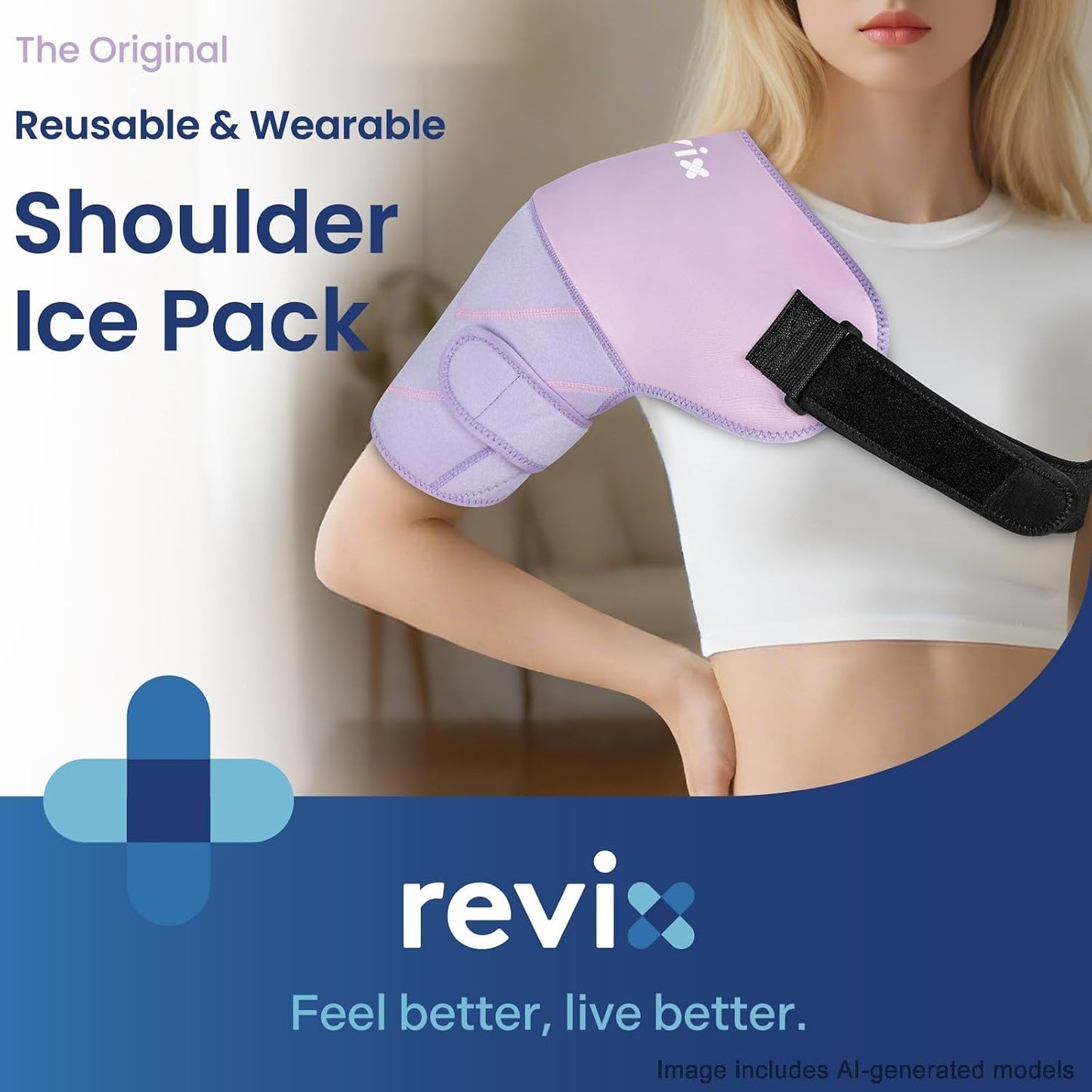 REVIX Large Shoulder Ice Pack Wrap, 2 Gel Packs+1 Shoulder Brace for Rotator Cuff and Arm, Reusable Gel Cold Therapy Wrap for Discomfort Relief & Muscle Relaxation, Easy to Wear & Remove