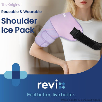 REVIX Large Shoulder Ice Pack Wrap, 2 Gel Packs+1 Shoulder Brace for Rotator Cuff and Arm, Reusable Gel Cold Therapy Wrap for Discomfort Relief & Muscle Relaxation, Easy to Wear & Remove