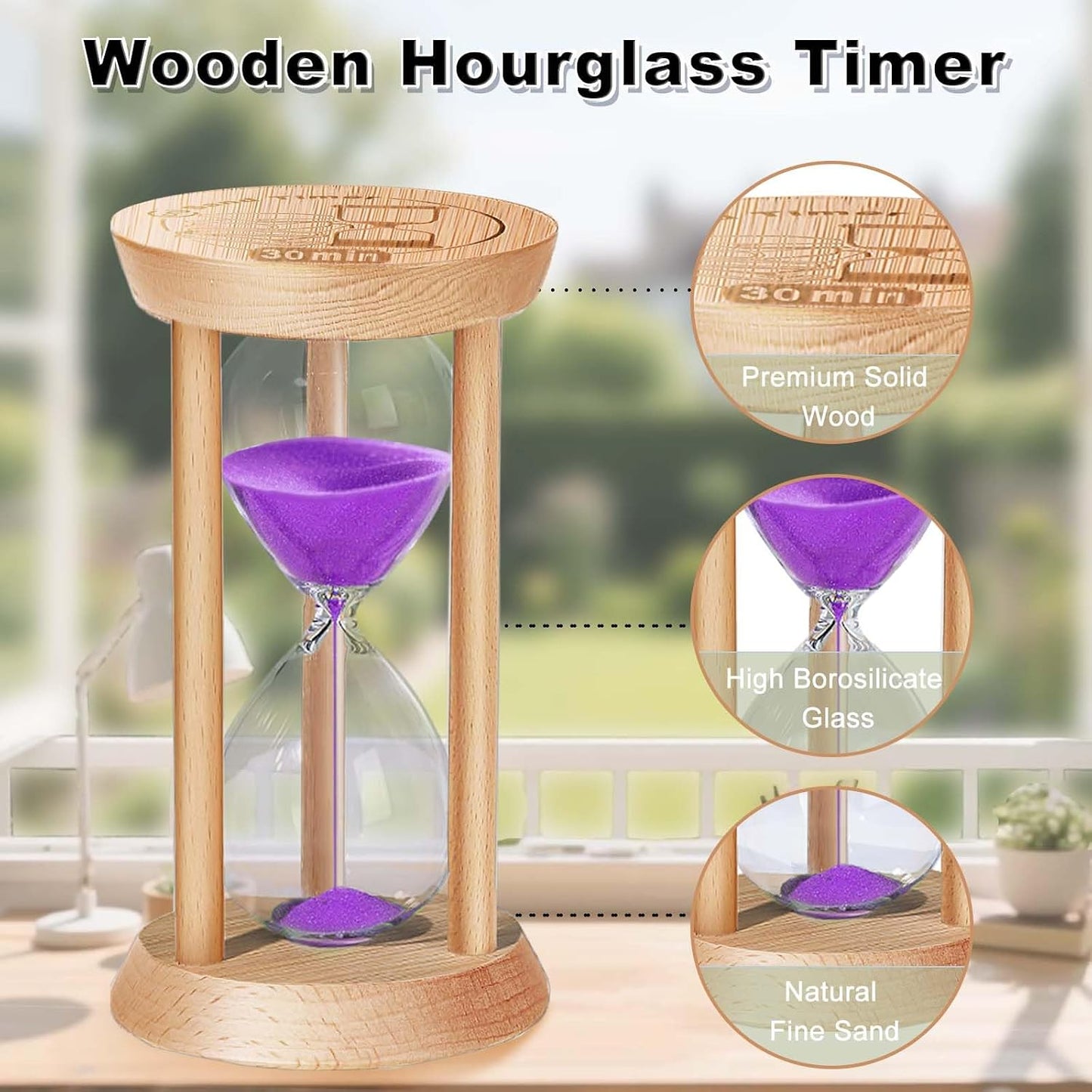 2 Minute Wooden Sand Timer,2 Min Hourglass, Small Sand Watch, Reloj De Arena, Hour Glass Sandglass for Home, Office, Decorative, Game, Classroom