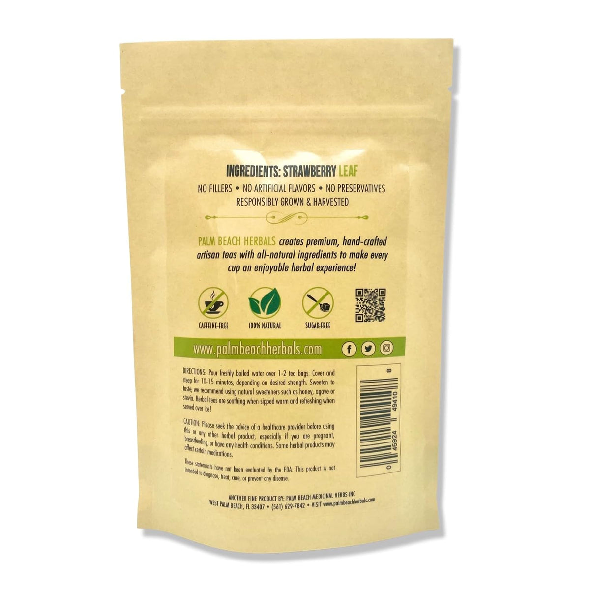 Palm Beach Medicinal Herbs - Strawberry Leaf Tea - Pure Herbal Tea Series, 30ct