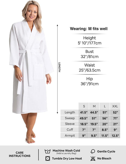 Turkish Linen Waffle Knit Lightweight Kimono Spa & Bath Robes for Women - Quick Dry - Soft