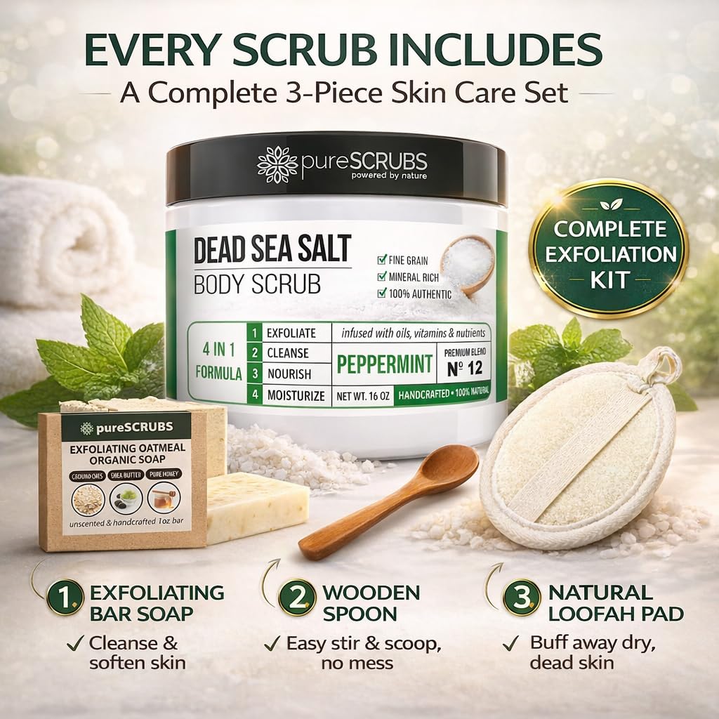 pureSCRUBS Premium Cucumber Body Scrub Set, Exfoliating Dead Sea Salt Scrub
