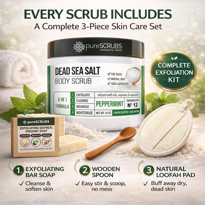 pureSCRUBS Premium Cucumber Body Scrub Set, Exfoliating Dead Sea Salt Scrub
