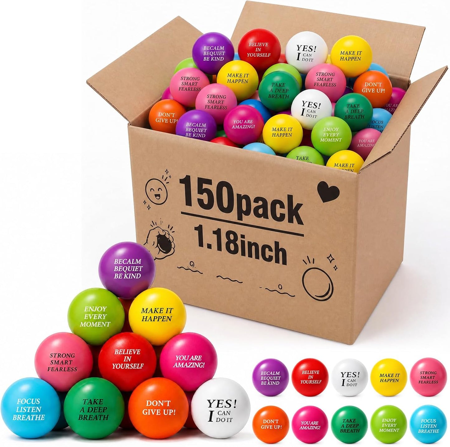 Sotiff 100 Pcs Motivational Balls Bulk for Adults, Ten Colors Inspirational