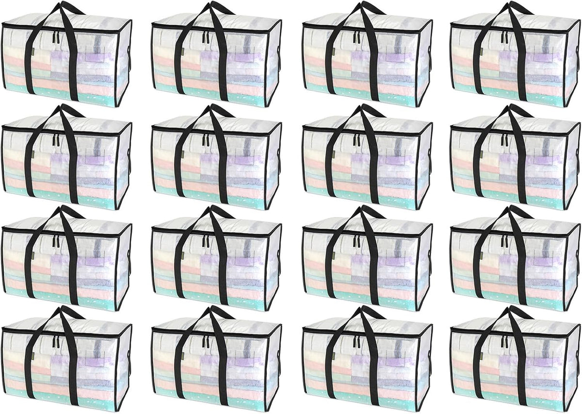 BALEINE Oversized Moving Bags with Reinforced Handles, Heavy-Duty Storage Tote for Clothes, Moving Supplies (Clear)