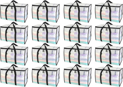 BALEINE Oversized Moving Bags with Reinforced Handles, Heavy-Duty Storage Tote for Clothes, Moving Supplies (Clear)