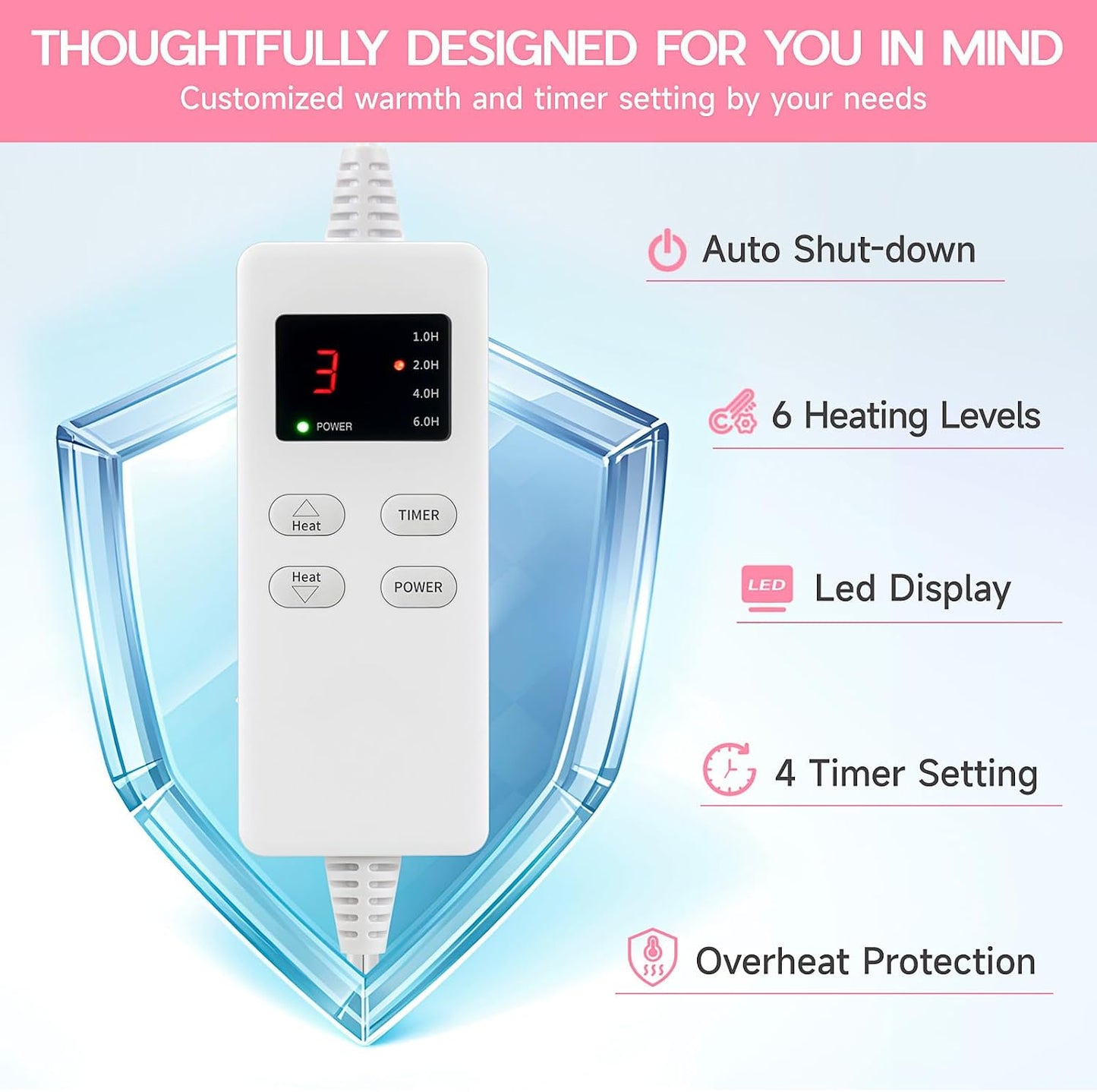 Heating Pad for Period Cramps, Heating Pad for Back/Neck/Shoulder Muscle Pain, 6 Heating & 4 Timer Setting, Auto Shut Off, Dry/Moist Heat & Machine Washable, Birthday Christma s Gifts for Women Mom
