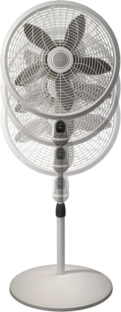 Lasko Oscillating Adjustable Pedestal Stand Fan with Timer and Remote for Indoor, Bedroom, Living Room, Home Office & College Dorm Use, 16 Inch, White, 1646