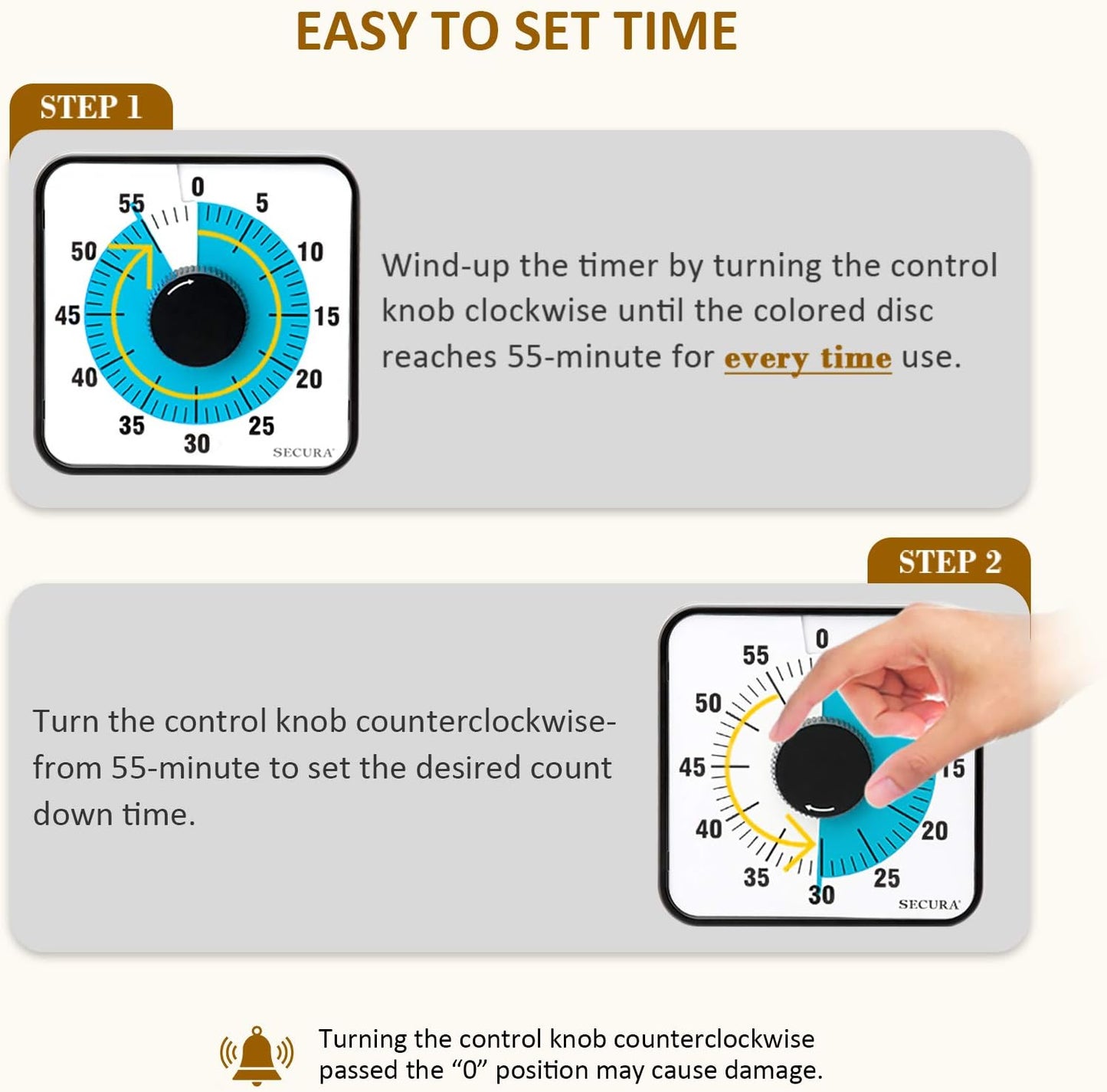 Secura 7.5 Inch Visual Timer, 60 Minute Visual Oversize Countdown Timer for Kids and Adults, Durable Mechanical Time Management Tool (Dark Green)