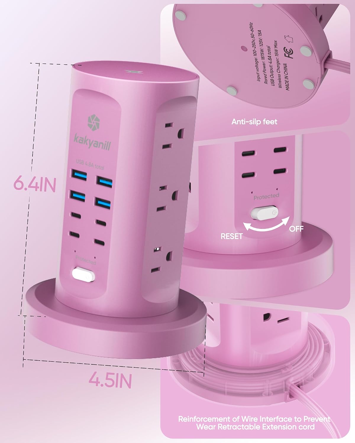 Power Strip Tower, kakyanill Charging Station 9 AC Outlets 8 USB Ports