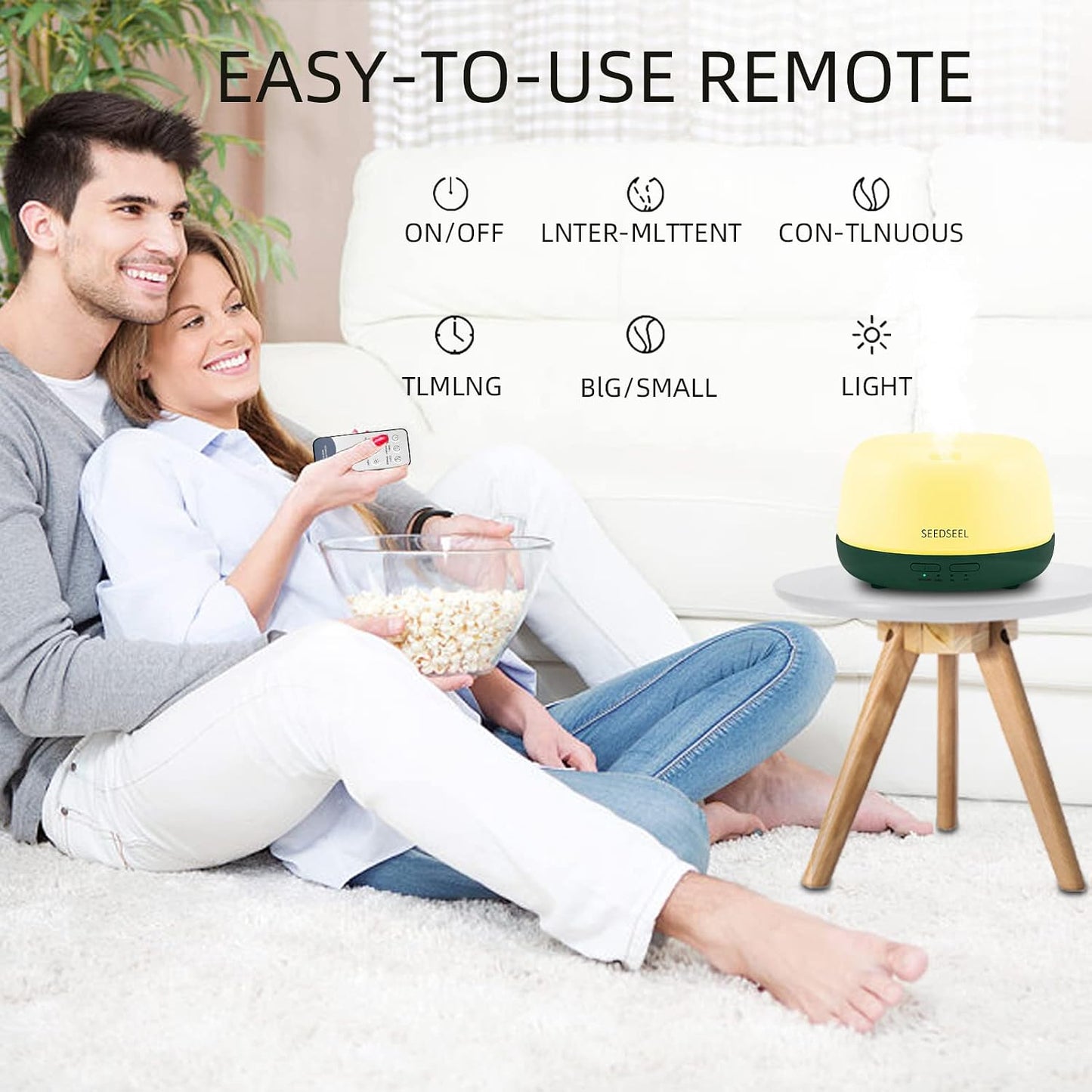 SEEDSEEL 300ML Essential Oil Diffuser with 7-Color LED Lights and Remote Control, Modern Minimalist Design, High-Efficiency Ultrasonic Mist Aromatherapy Diffuser for Home