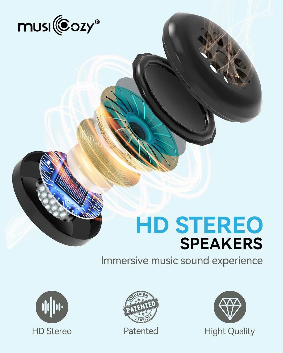 MUSICOZY Sleep Headphones Bluetooth 5.4 Headband Sleeping Eye Mask for Mom Women Men Wireless Music Earbuds Earphones for Side Sleepers Built-in HD Speakers Cool Gadgets Unique Gifts