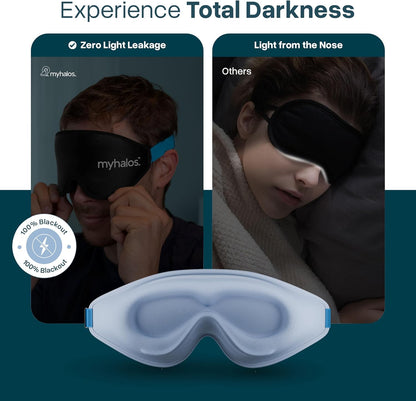 MyHalos® Sleep Mask – 3D Blackout Eye Mask for Women & Men, Side Sleepers, Zero Pressure Memory Foam Eyelash Friendly, Breathable,Award-Winning Sleep Aid for Travel (Black, 1 Count (Pack of 1)