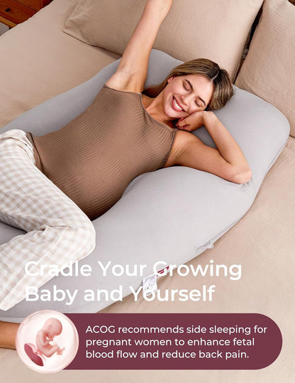 Momcozy Pregnancy Pillows with Cooling Cover, U-Shaped Full Body Maternity Pillow for Side Sleepers 57 Inch - Support for Back, Hip, Belly, Legs for Pregnant Women