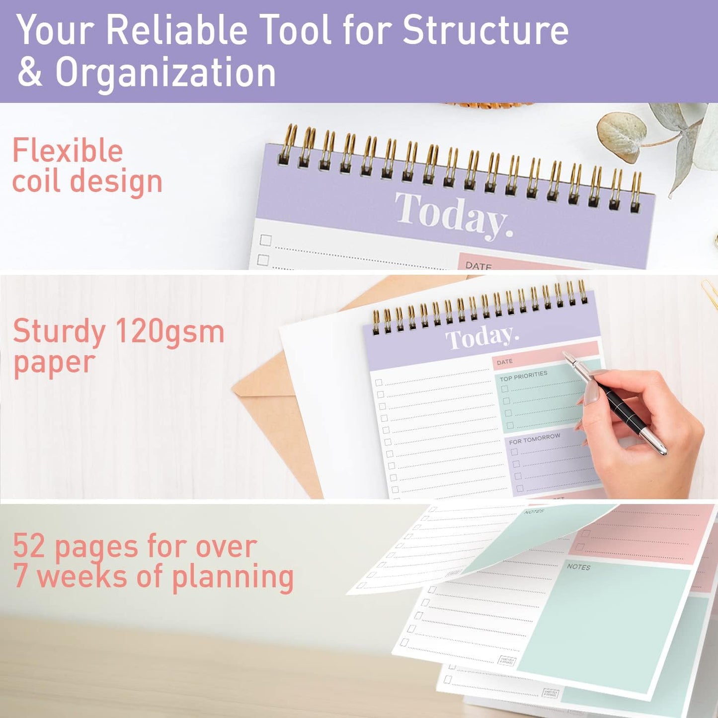 Sweetzer & Orange Daily & Weekly To Do List Notepad – Undated Work Planner & Organizer with Wish List Section, 52-Sheet Coiled Task Pad for Productivity – SET OF 4 To Do List Notebook for Work
