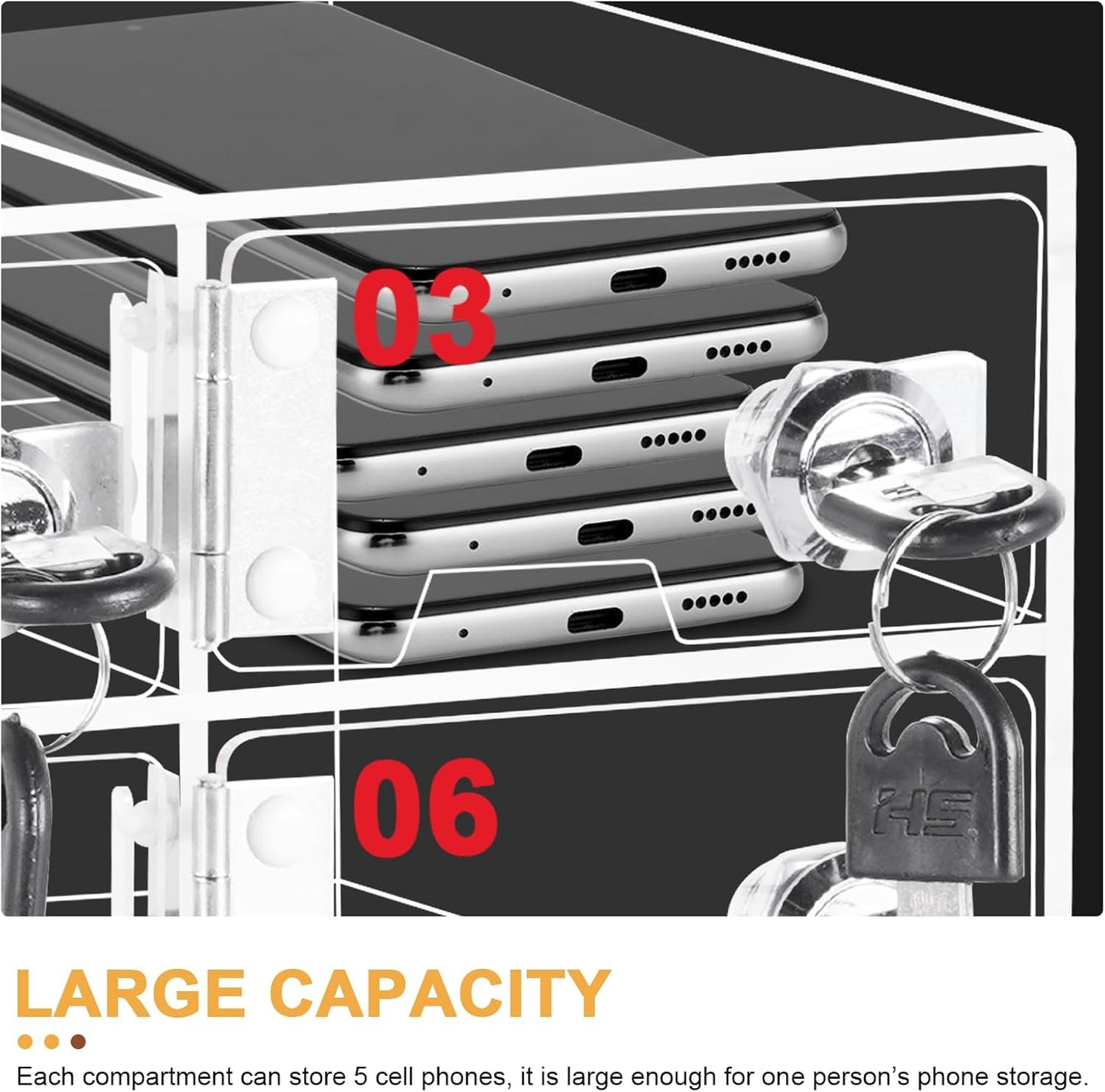 Cell Phone Locker Box 9 Slots, Wall-Mounted, with Door Locks & Keys