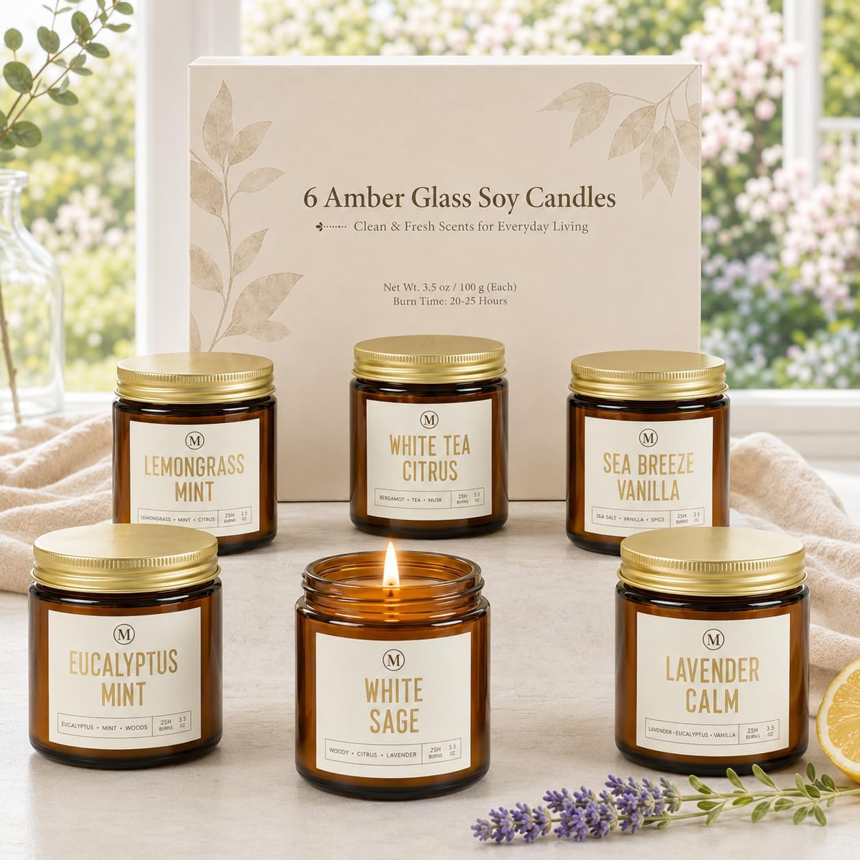6-Pack Scented Candles for Home, 3.5 Oz Soy Wax Aromatherapy Candle Gift Set, Lavender Chamomile, Eucalyptus Mint & Vanilla, Birthday Gifts for Women, Thank You Graduation Gifts