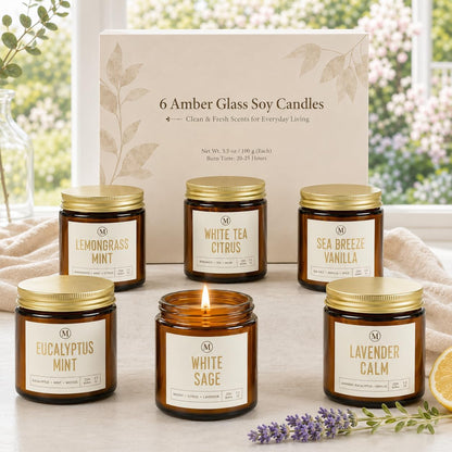 6-Pack Scented Candles for Home, 3.5 Oz Soy Wax Aromatherapy Candle Gift Set, Lavender Chamomile, Eucalyptus Mint & Vanilla, Birthday Gifts for Women, Thank You Graduation Gifts