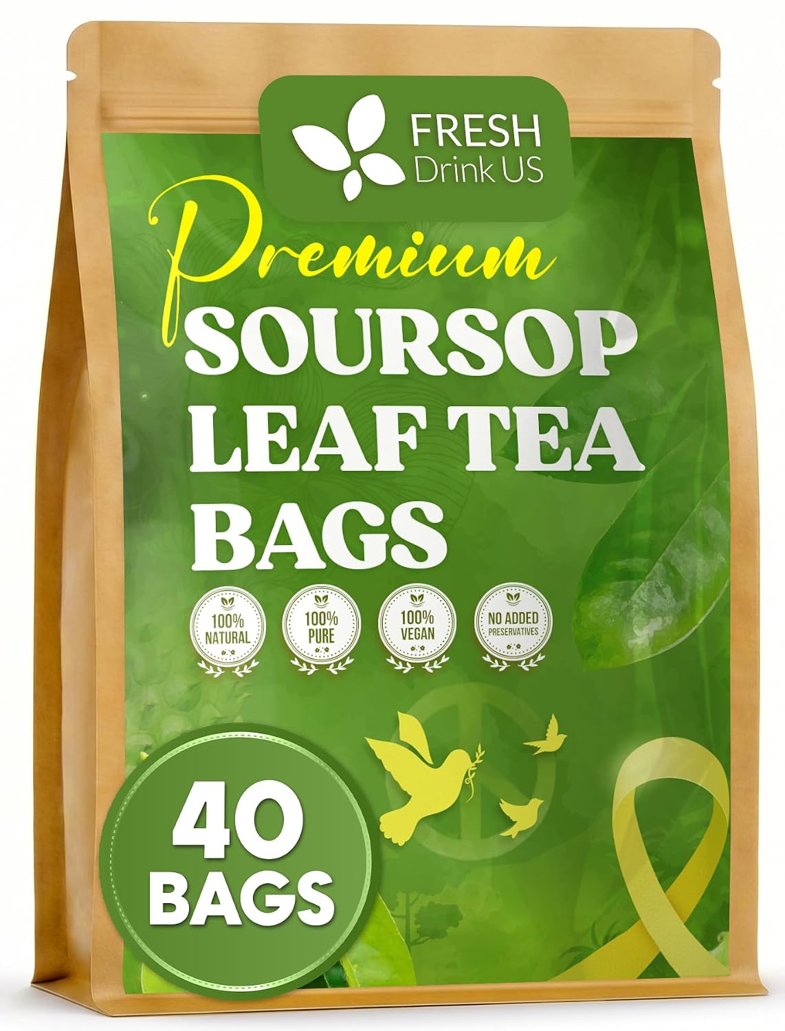 40 Premium Soursop Graviola Leaf Tea Bags, 100% Natural and Pure from Soursop Leaves, Handmade, Made With Natural Materials-Corn Fiber Tea Bag, Sugar/Caffeine/Gluten Free, Hoja Guanabana Tea