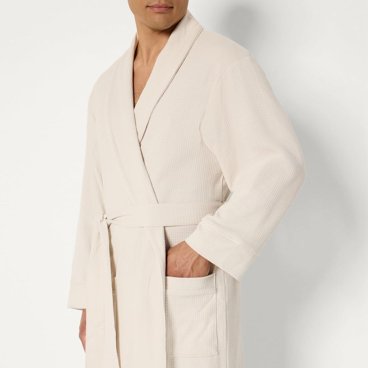 Amazon Essentials Men's Lightweight Cotton Waffle Bath Robe, Mid-Length Loungewear (Available in Big & Tall)