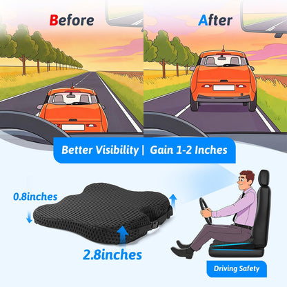 Wedge Car Seat Cushion for Better Visibility & Sciatica Pain Relief - High Density Memory Foam, Non-Slip Ergonomic Car Seat Cushion for Driving, Universal Fit for Car, SUV,Truck & Tractor