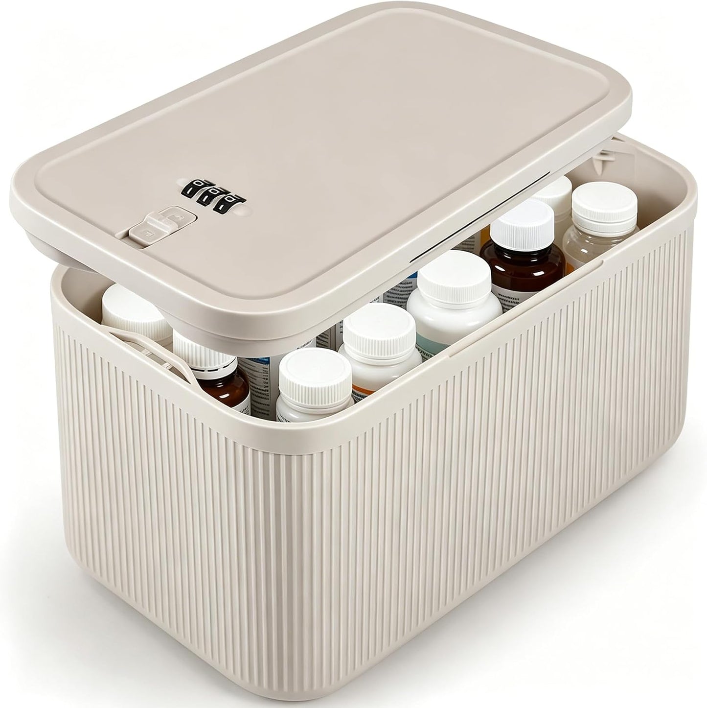 Small Lock Box, Lockable Storage Box with Combination Code for Medication Safe, Medicine Lock Box for Pills/First Aid Kits/Food/Snack Phone Jail, Locked Container for Home/Fridge/Office/School (Pink)